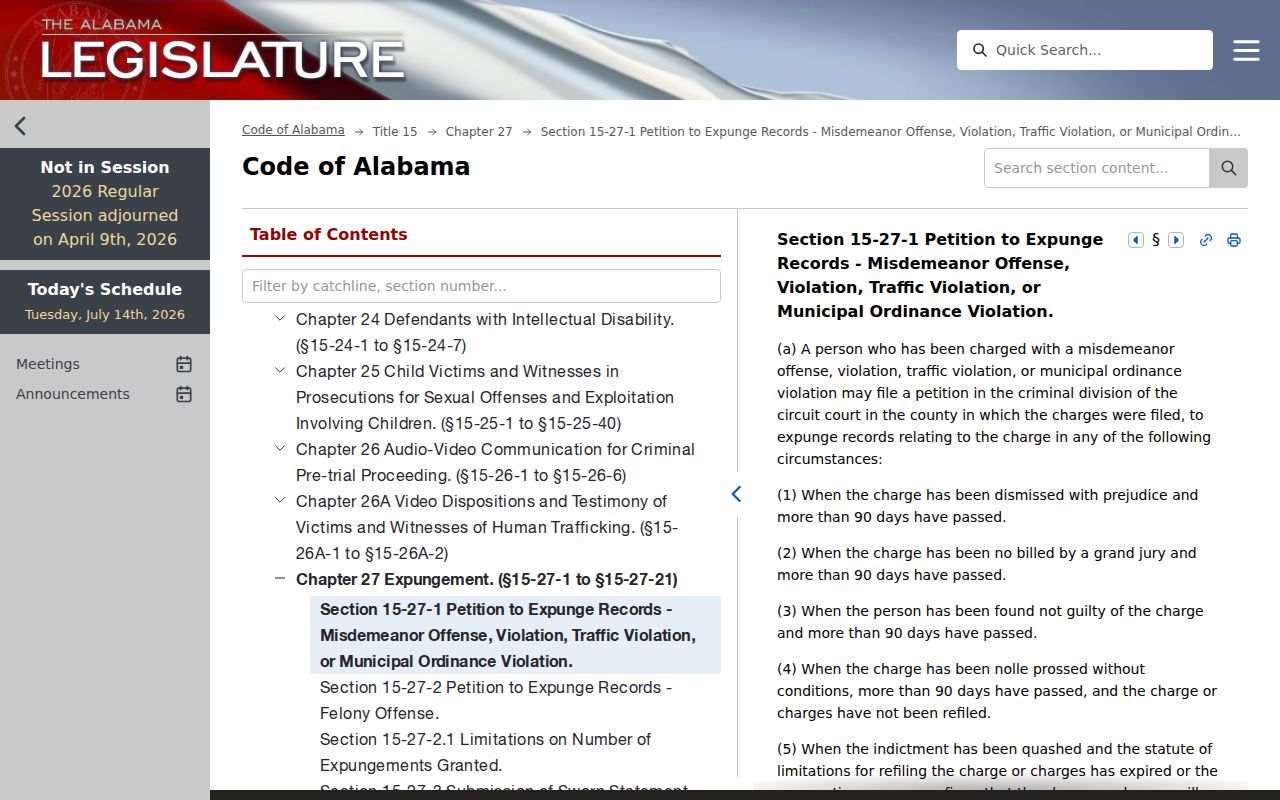 Butler County criminal court records Alabama misdemeanor expungement statute