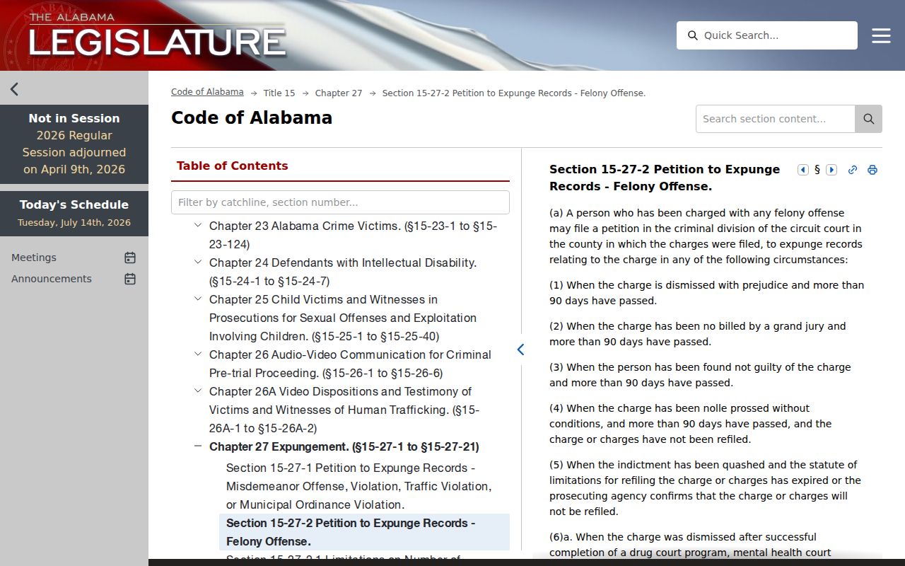 Butler County criminal court records Alabama felony expungement statute