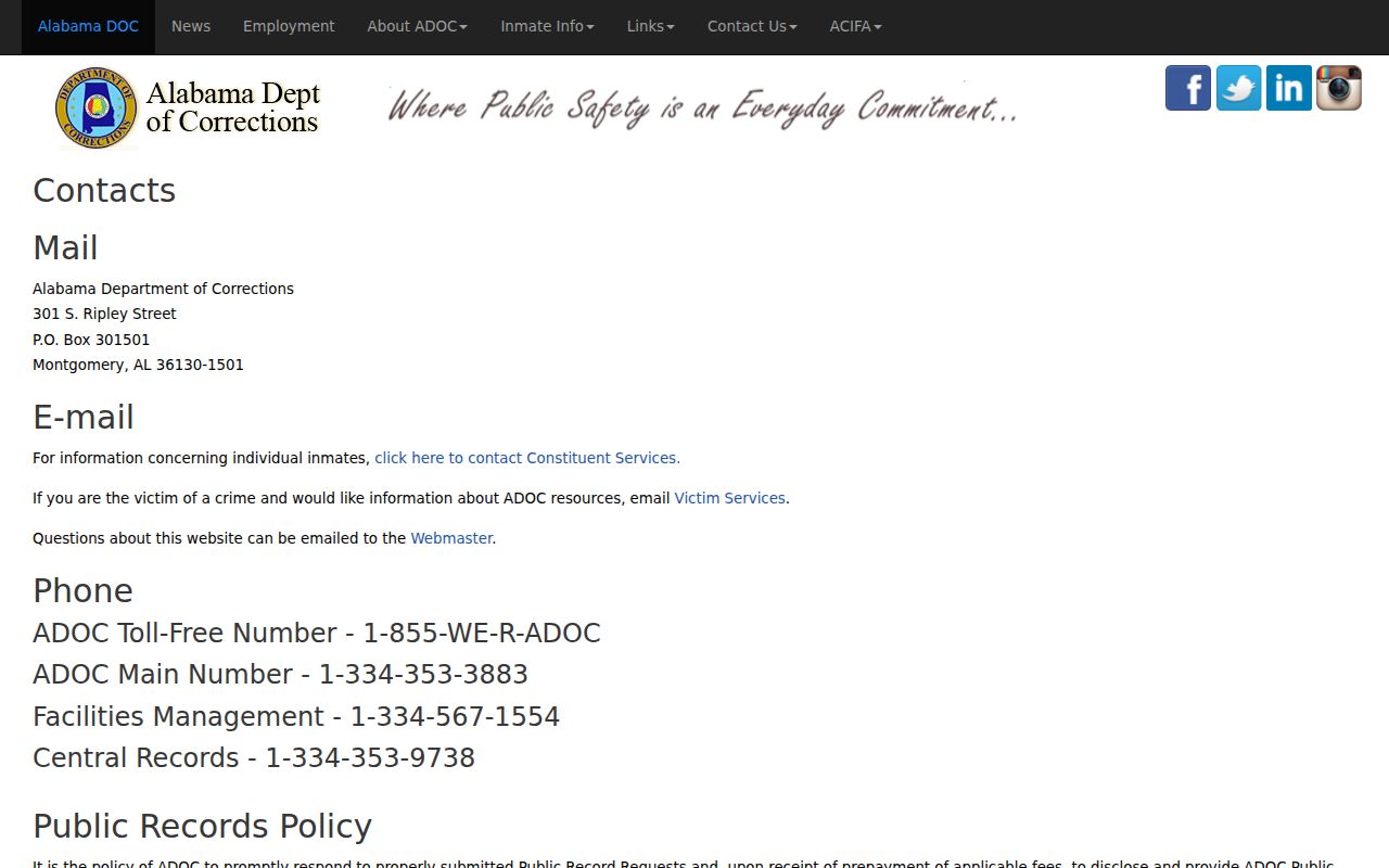 Butler County inmate records ADOC contact information