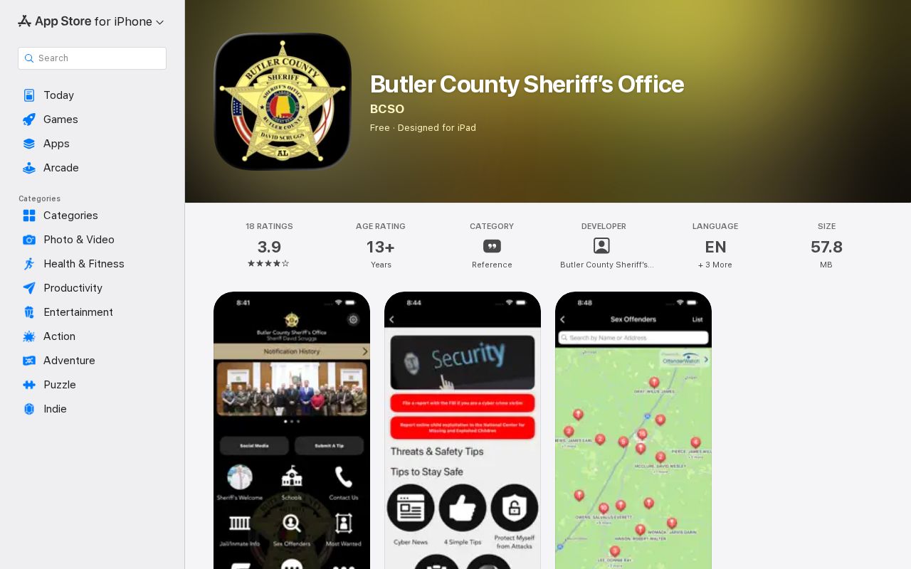 Butler County inmate search Apple App Store sheriff app listing