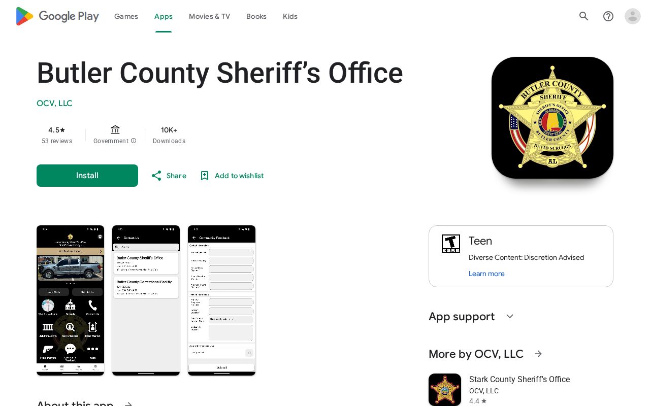 Butler County inmate records Google Play sheriff app listing