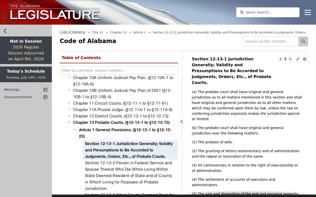 Butler County probate records Alabama probate jurisdiction statute