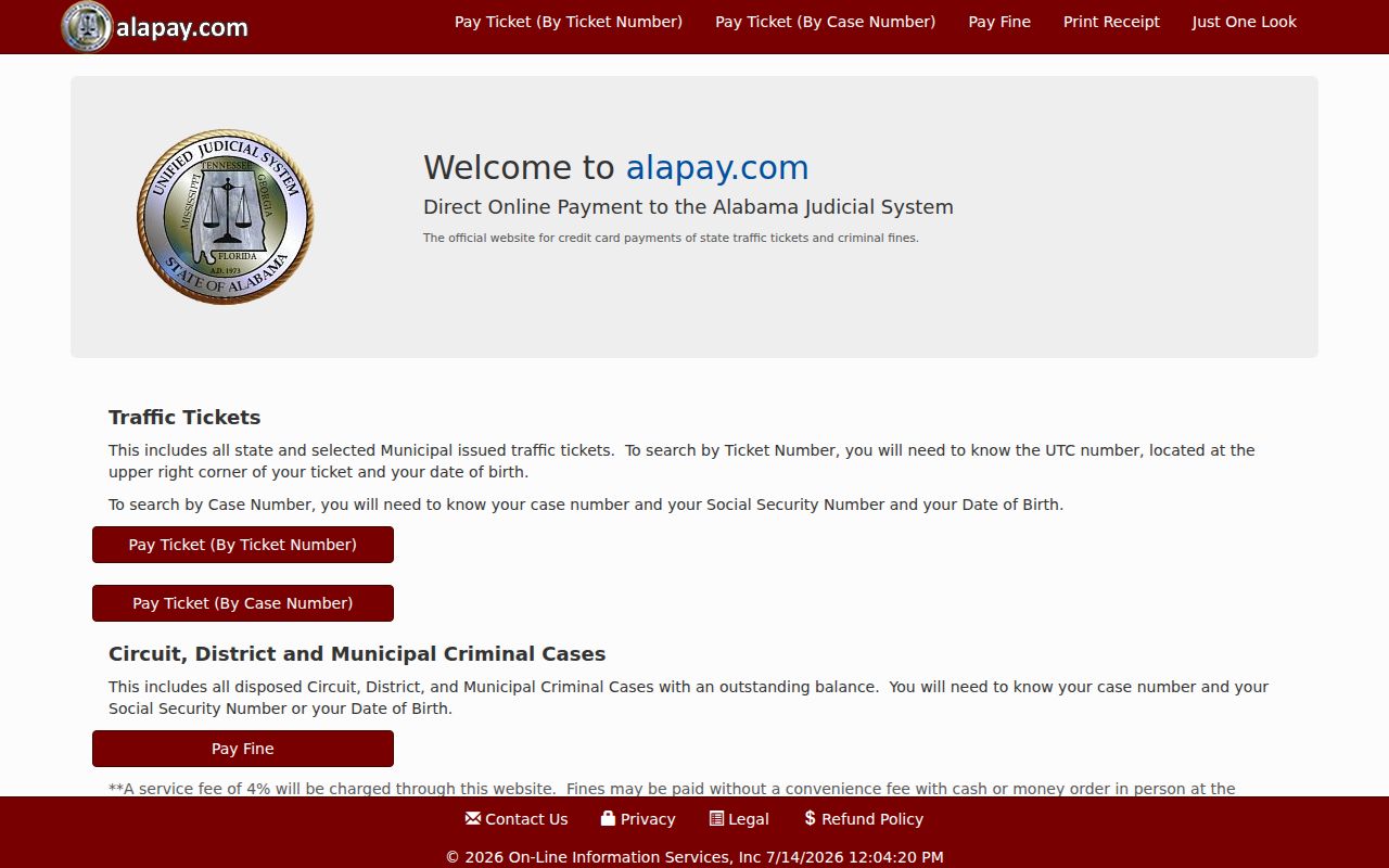Butler County traffic court records Alapay payment portal